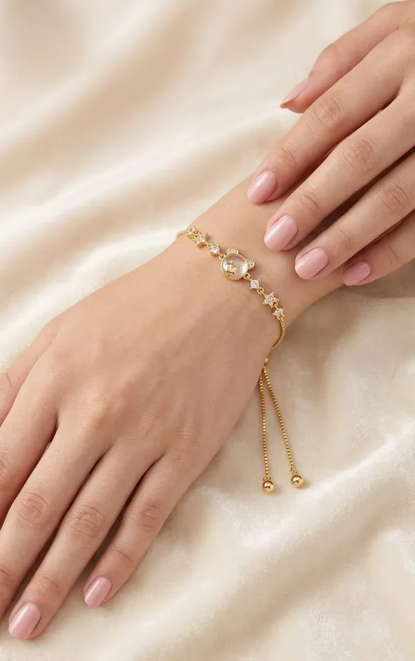 Gold_Stainless_Steel_Bear_Crystal_Adjustable_Bracelet_For_Women