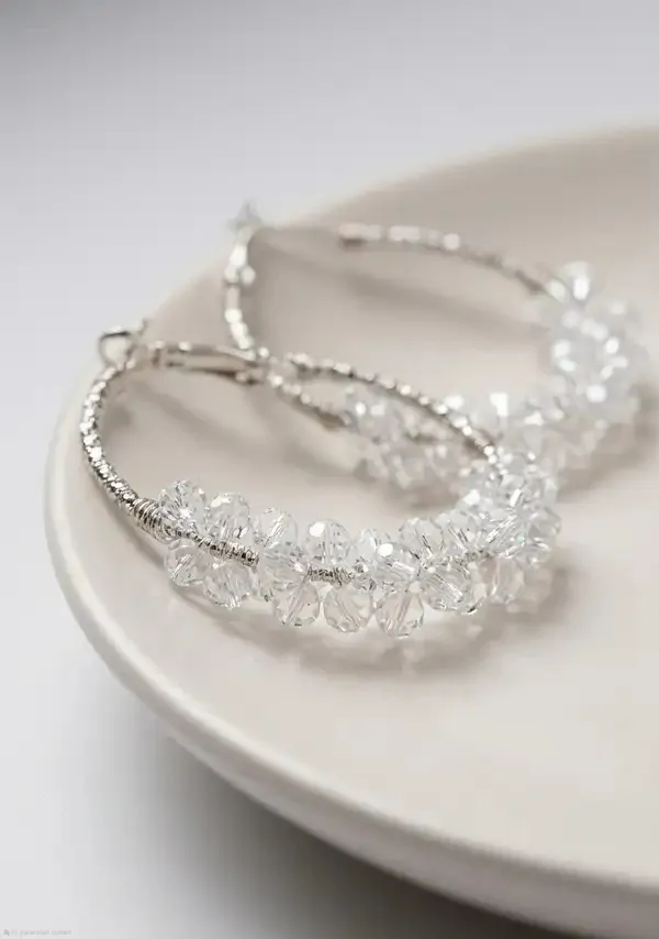 White_Crystal_Cluster_Textured_Hoop_Earrings_For_Women
