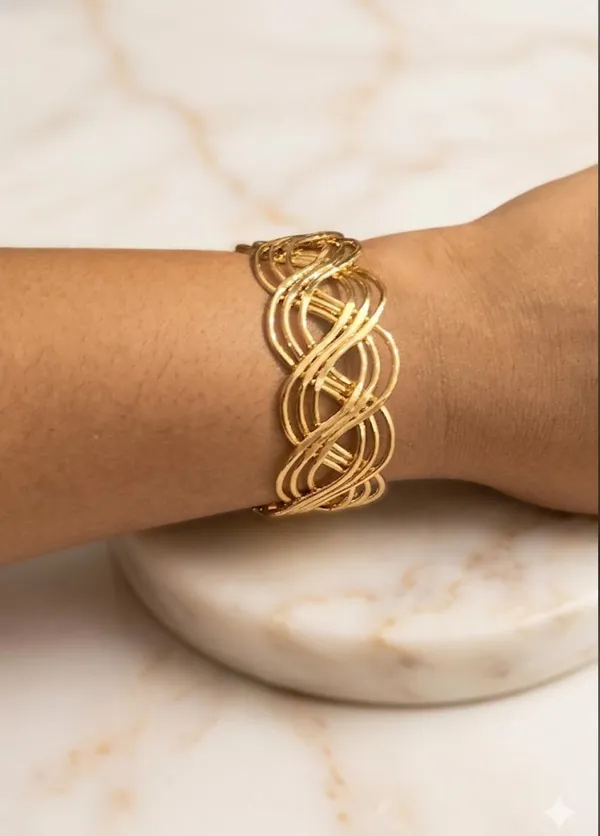 Gold_Stainless_Steel_Interwoven_Open_Cuff_Bracelet_For_Women