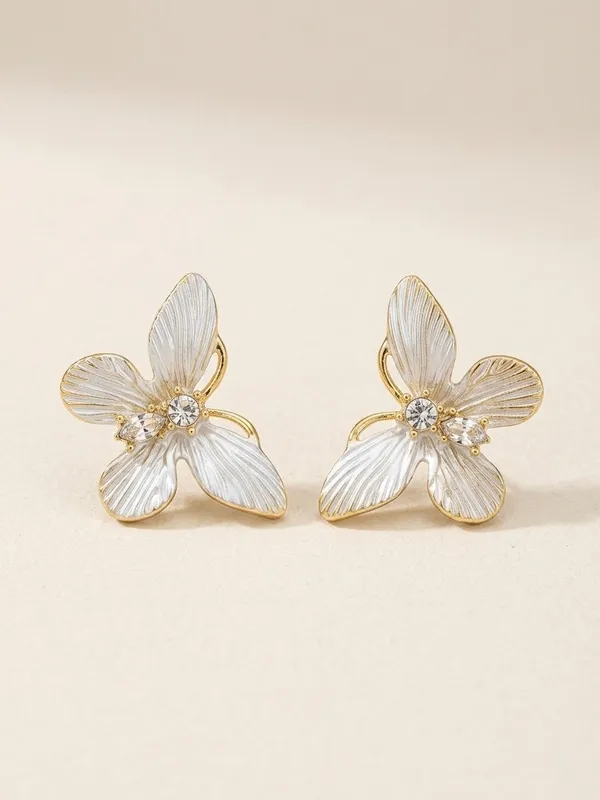 Gold_Enamel_Orchid_Crystal_Stud_Earrings_For_Women