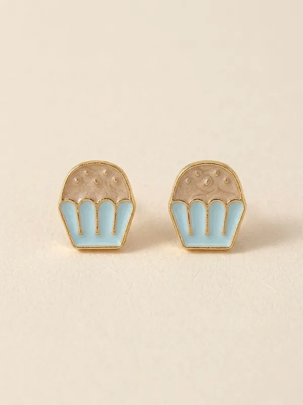 Gold_Enamel_Cupcake_Whimsical_Stud_Earrings_For_Women
