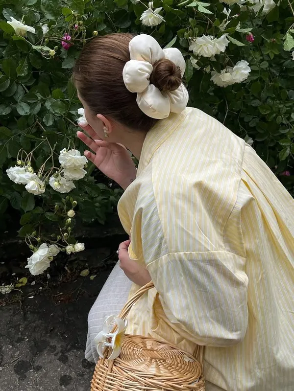 Gold_Polyester_Oversized_Satin_Blossom_Scrunchie_For_Women