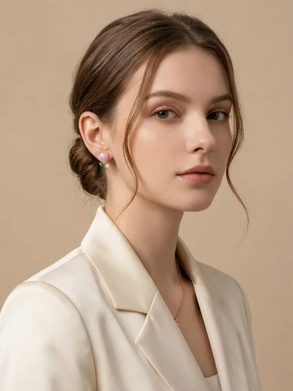 Gold_Enamel_Tulip_Pearl_Drop_Stud_Earrings_For_Women