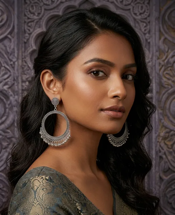 Silver_Alloy_Filigree_Ghungroo_Chandrika_Hoop_Earrings_For_Women