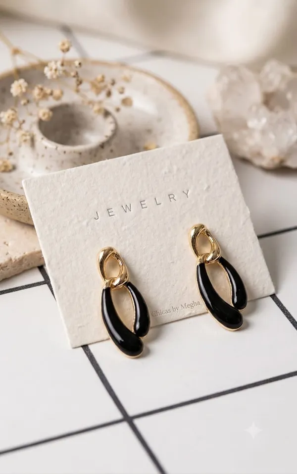 Gold_Black_Enamel_Interlock_Loop_Drop_Earrings_For_Women
