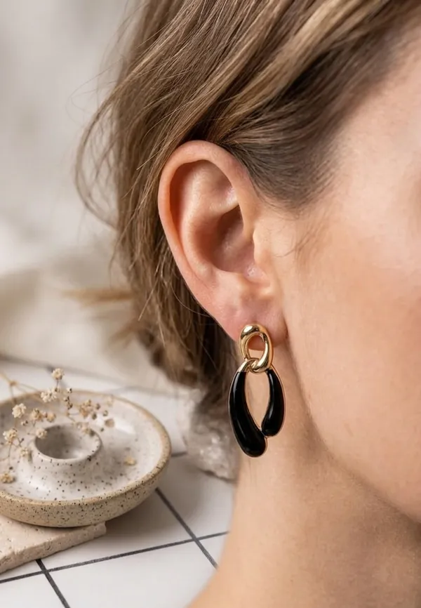 Gold_Black_Enamel_Interlock_Loop_Drop_Earrings_For_Women