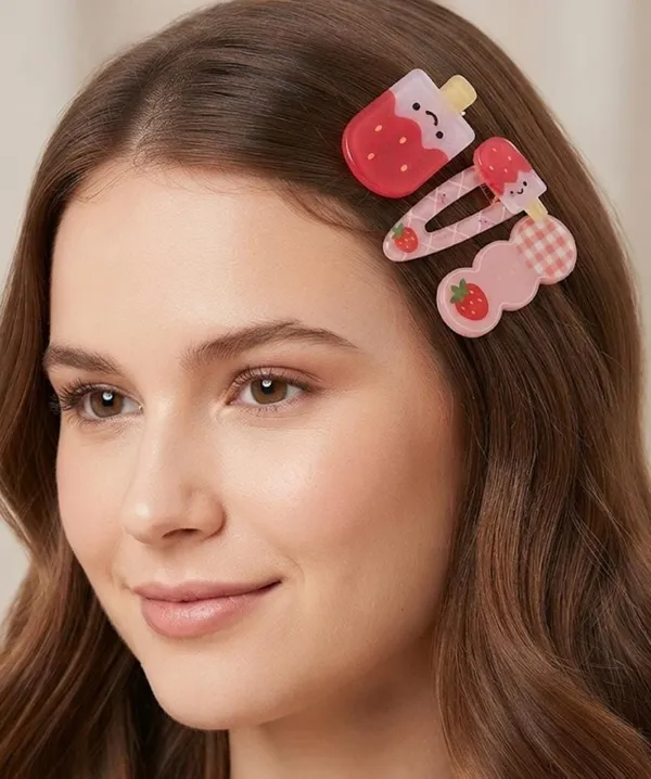 Red_Pink_Acrylic_Gingham_Hair_Clip_Set_For_Women