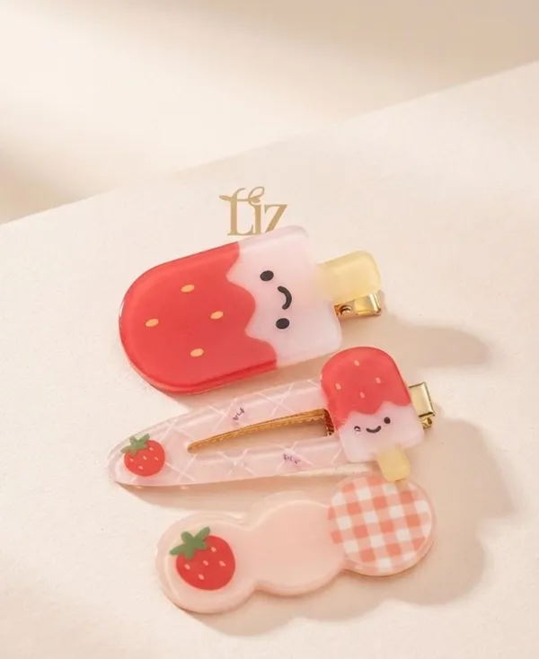Red_Pink_Acrylic_Gingham_Hair_Clip_Set_For_Women