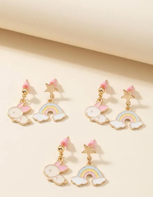 Gold_Stainless_Steel_Mismatch_Bunny_Rainbow_Earrings_For_Women