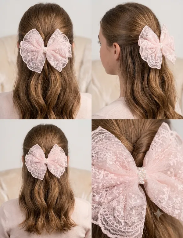 Pink_Lace_Pearl-Beaded_Hair_Bow_Set_For_Women