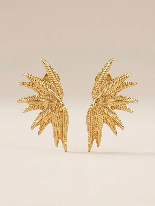Gold_Stainless_Steel_Palm_Wing_Drop_Earrings_For_Women