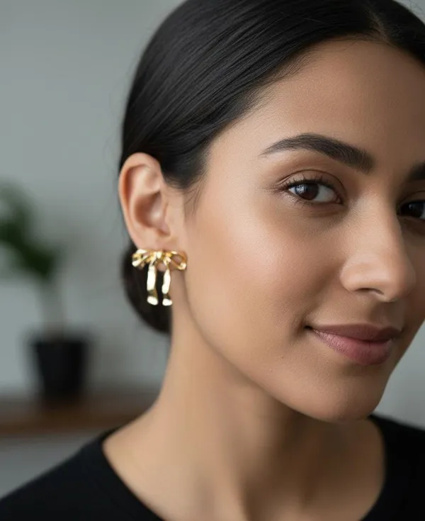 Gold_Stainless_Steel_Gilded_Ribbon_Bow_Stud_Earrings_For_Women