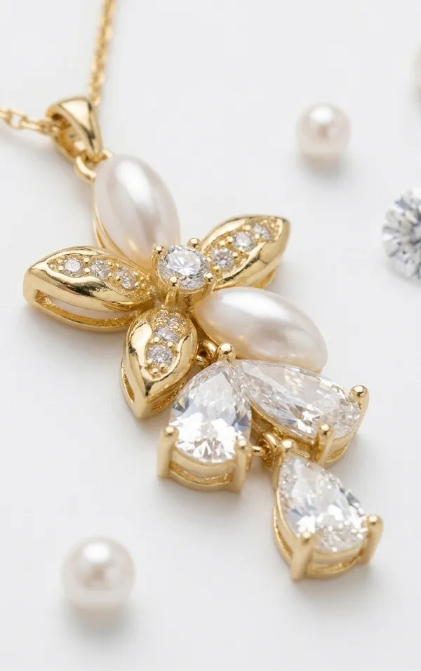 Gold_Alloy_Floral_Cz_Pearl_Crystal_Jewelry_Set_For_Women