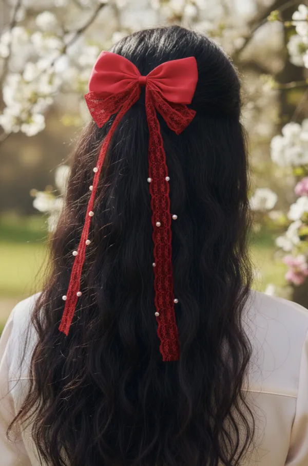 Gold_Satin_Pearl_Lace_Ribbon_Bow_Hair_Accessory_For_Women