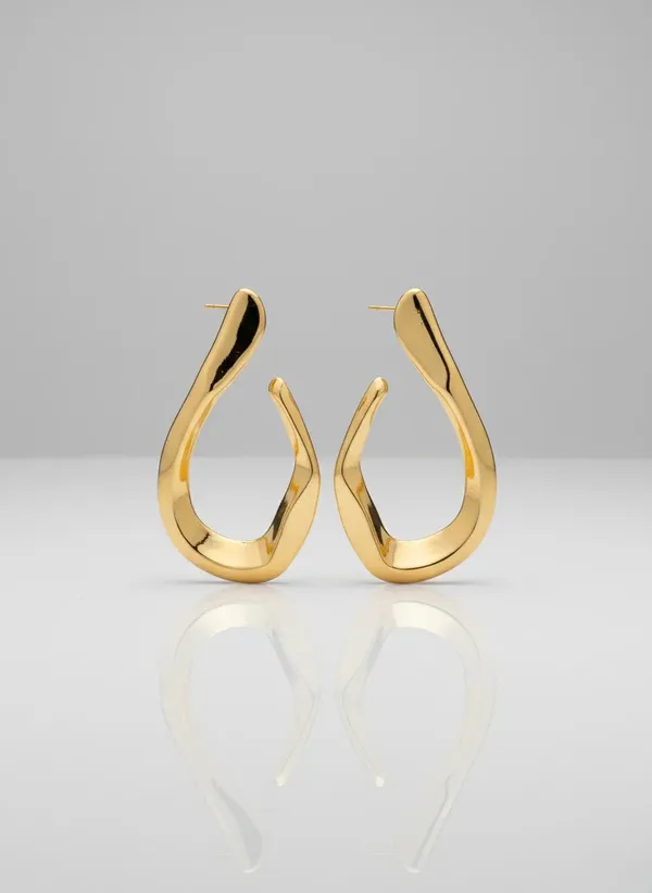 Gold_Stainless_Steel_Sculptural_Molten_Hoop_Earrings_For_Women