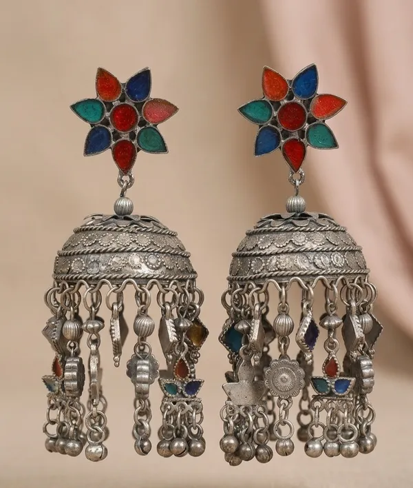 Gold_Alloy_Floral_Mosaic_Tiered_Chandelier_Jhumka_Earrings_For_Women