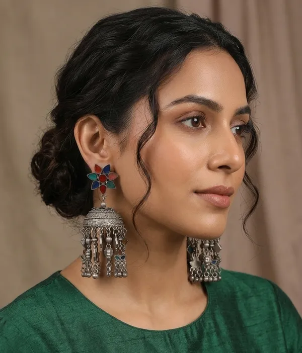 Gold_Alloy_Floral_Mosaic_Tiered_Chandelier_Jhumka_Earrings_For_Women