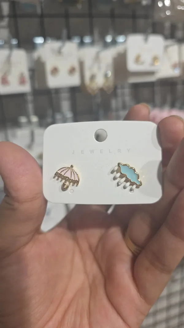 Gold_Enamel_Umbrella_Cloud_Mismatched_Earrings_For_Women