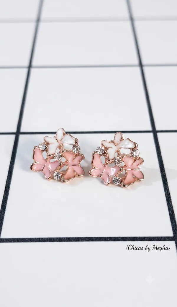 Gold_Alloy_Pink_Enamel_Butterfly_Stud_Earrings_For_Women