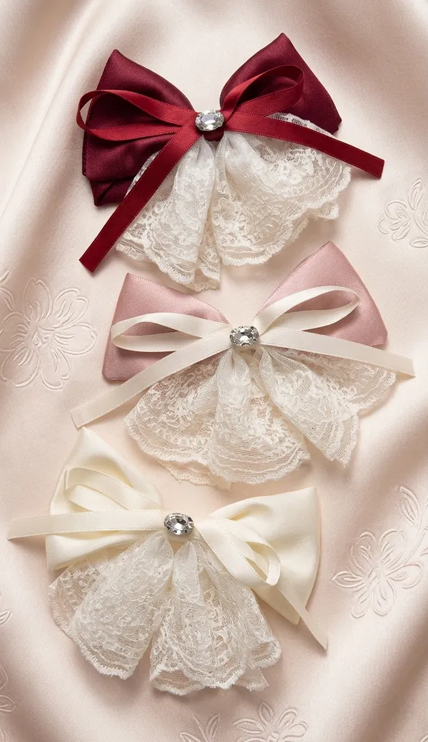 Satin_Lace_Rhinestone_Bow_Hair_Bow_Set_For_Women