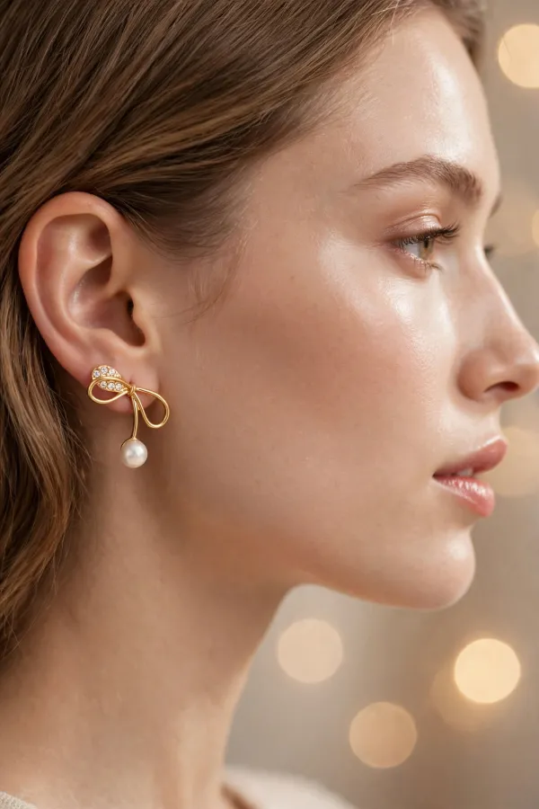 Gold_Stainless_Steel_Bow_Pearl_Drop_Stud_Earrings_For_Women