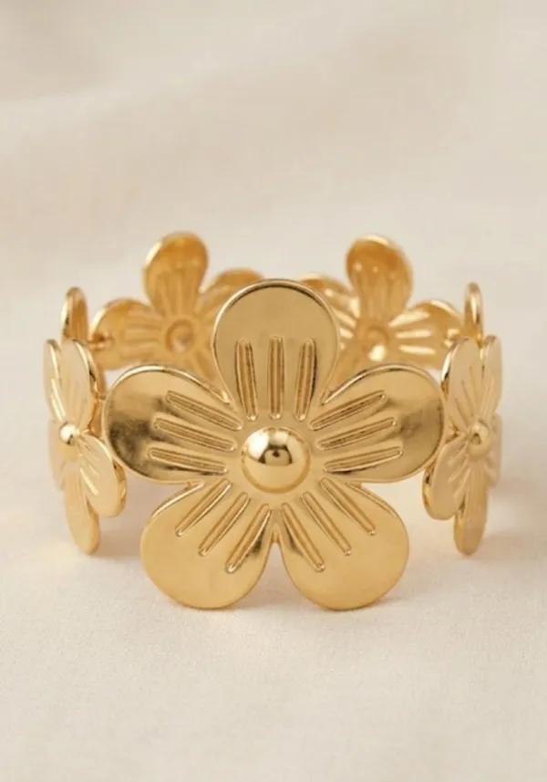 Gold_Stainless_Steel_Marigold_Floral_Cuff_Bracelet_For_Women
