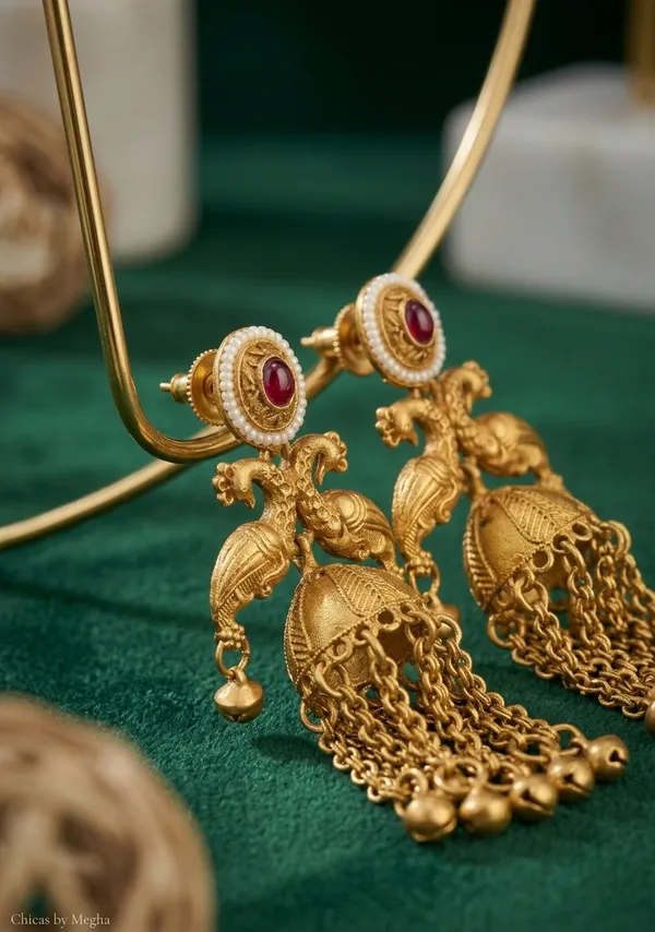 Gold_Alloy_Peacock_Cascade_Jhumka_Earrings_For_Women