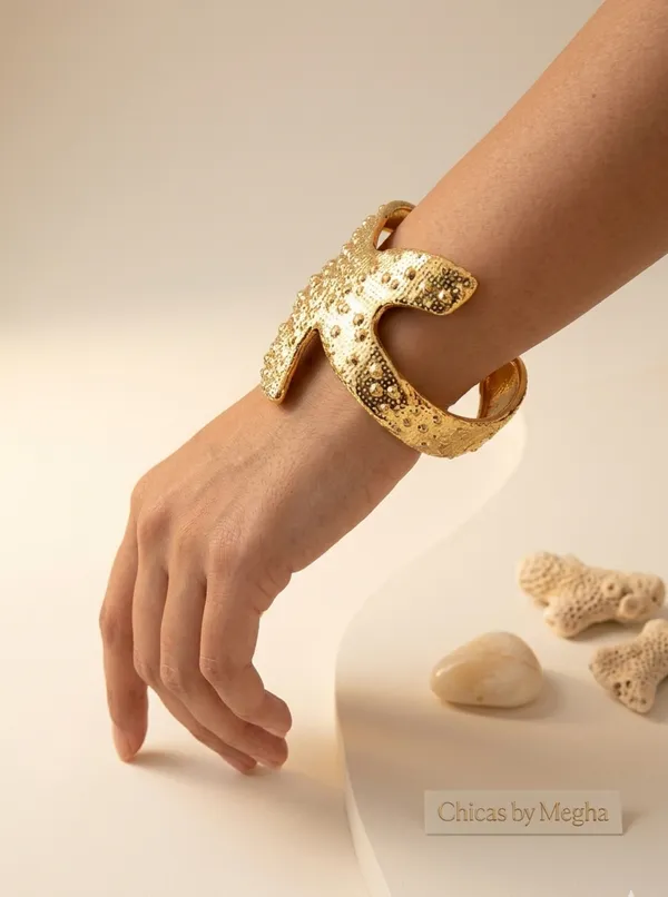 Gold_Stainless_Steel_Starfish_Statement_Cuff_For_Women