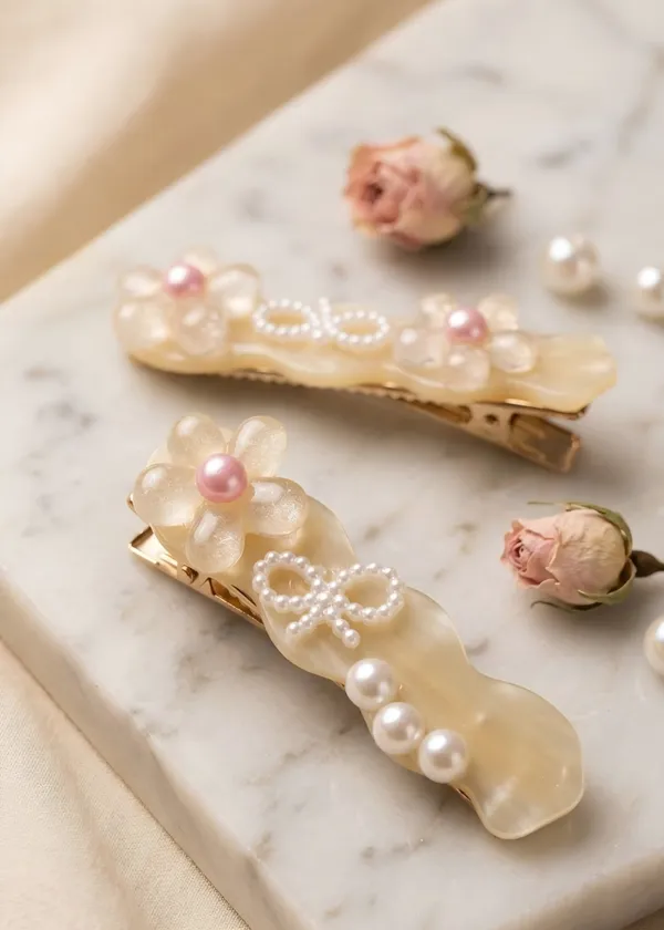 Gold_Acrylic_Pearl_Bow_Hair_Clip_Set_For_Women