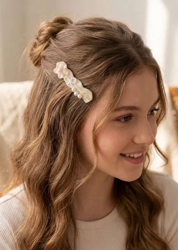 Gold_Acrylic_Pearl_Bow_Hair_Clip_Set_For_Women