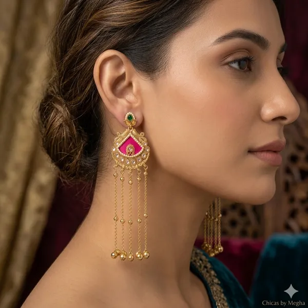 Gold_Stainless_Steel_Magenta_Pearl_Tassel_Jhumka_Earrings_For_Women