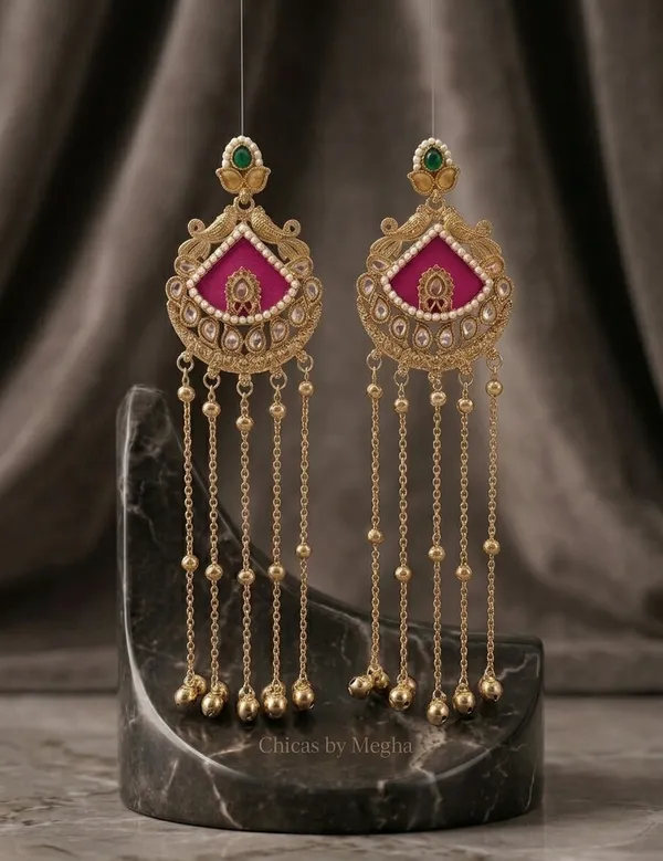 Gold_Stainless_Steel_Magenta_Pearl_Tassel_Jhumka_Earrings_For_Women