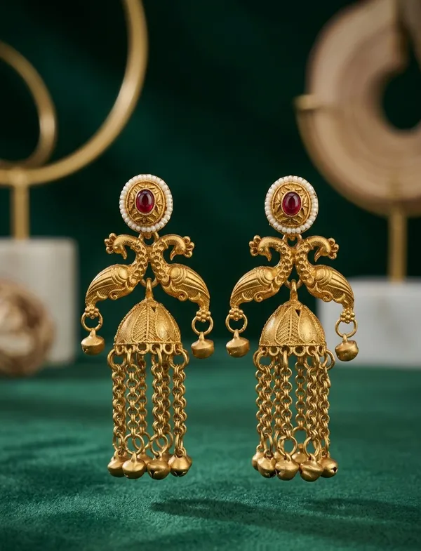 Gold_Stainless_Steel_Peacock_Ruby_Pearl_Cascade_Jhumka_Earrings_For_Women