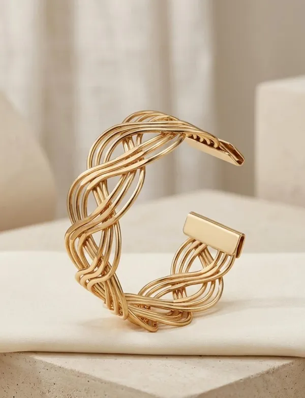 Gold_Stainless_Steel_Woven_Open_Cuff_Bracelet_For_Women