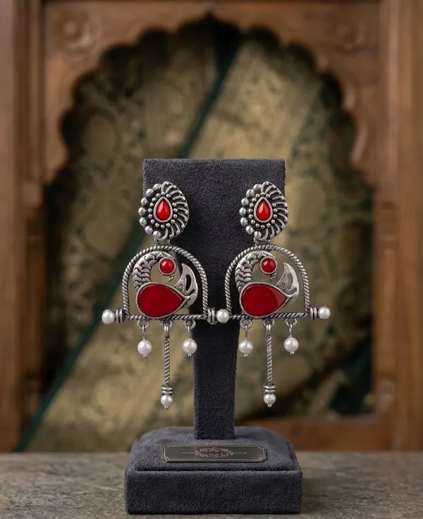 Blue_Silver_Alloy_Mayura_Chandrika_Jhumka_Earrings_For_Women