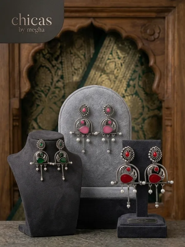Blue_Silver_Alloy_Mayura_Chandrika_Jhumka_Earrings_For_Women