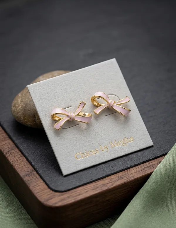 Gold_Alloy_Lavender_Enamel_Ribbon_Bow_Stud_Earrings_For_Women