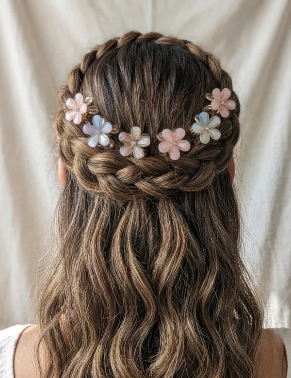 White_Stainless_Steel_Pastel_Floral_Mini_Hair_Clip_Set_For_Women