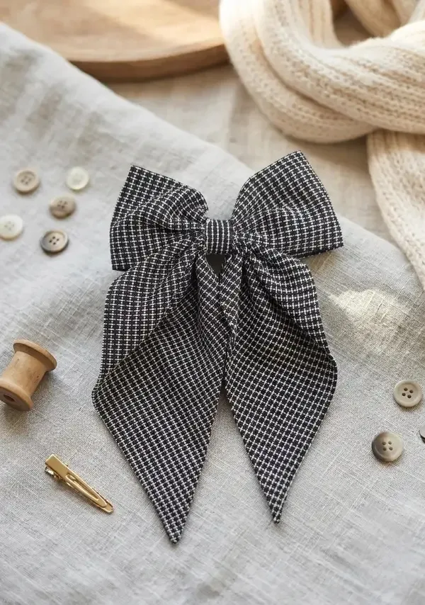 Black_Stainless_Steel_Tweed_Oversized_Hair_Bow_For_Women