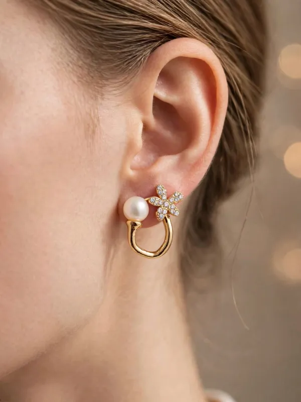 Gold_Alloy_Crystal_Fleur_Pearl_Open_Hoop_Stud_Earrings_For_Women