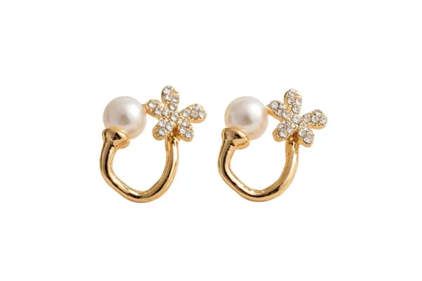 Gold_Alloy_Crystal_Fleur_Pearl_Open_Hoop_Stud_Earrings_For_Women