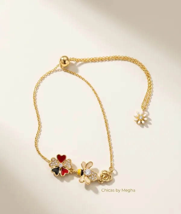 Gold_Alloy_Enamel_Zirconia_Nature_Charm_Adjustable_Bracelet_For_Women