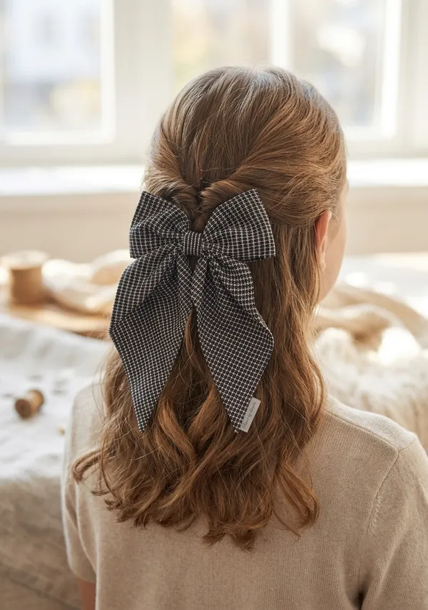 Gold_Stainless_Steel_Tweed_Oversized_Hair_Bow_For_Women