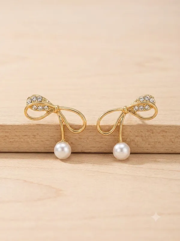 Gold_Crystal_Bow_Pearl_Drop_Stud_Earrings_For_Women