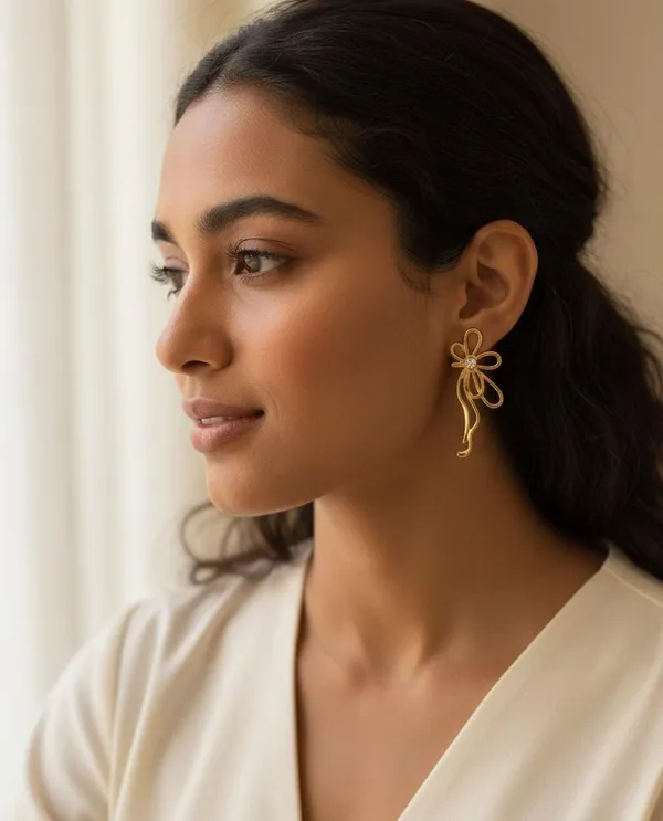 Gold_Alloy_Floral_Ribbon_Drop_Earrings_For_Women