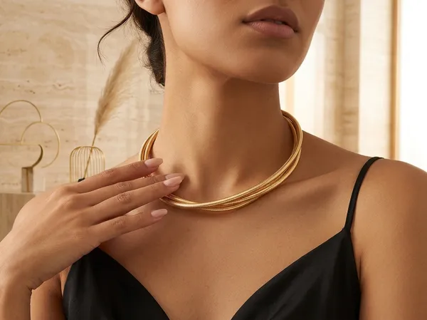 Gold_Stainless_Steel_Coiled_Serpentine_Neckpiece_For_Women