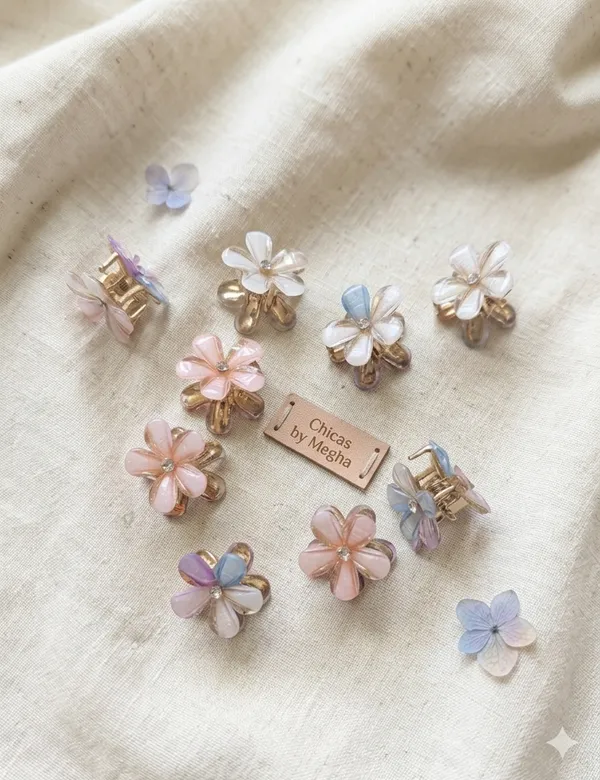 White_Acrylic_Pastel_Floral_Mini_Hair_Clip_Set_For_Women