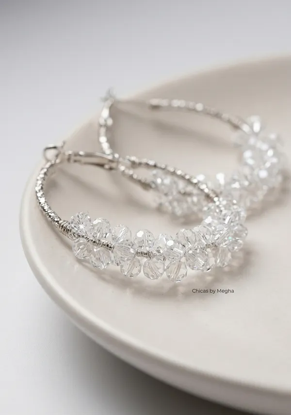 Gold_Crystal_Cluster_Textured_Hoop_Earrings_For_Women