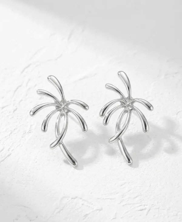 Silver_Stainless_Steel_Palm_Burst_Drop_Earrings_For_Women