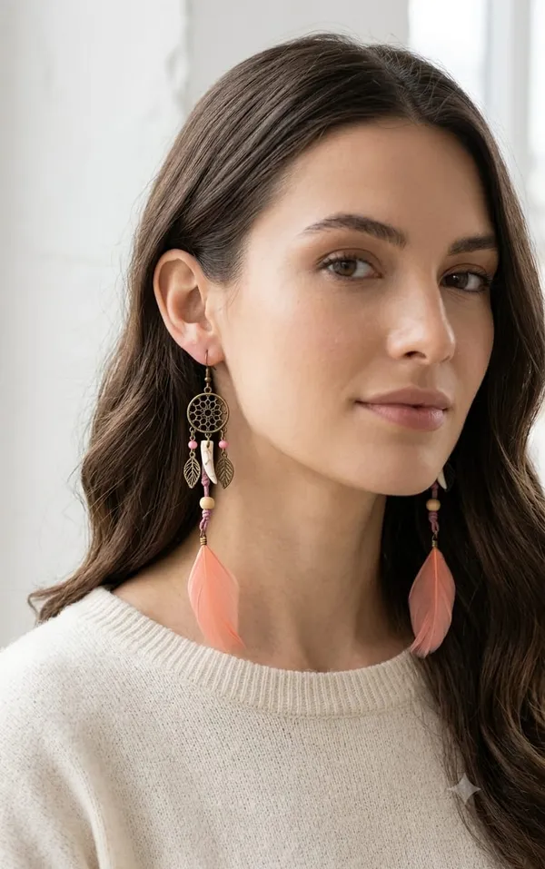 Red_Alloy_Dreamcatcher_Tassel_Feather_Drop_Earrings_For_Women